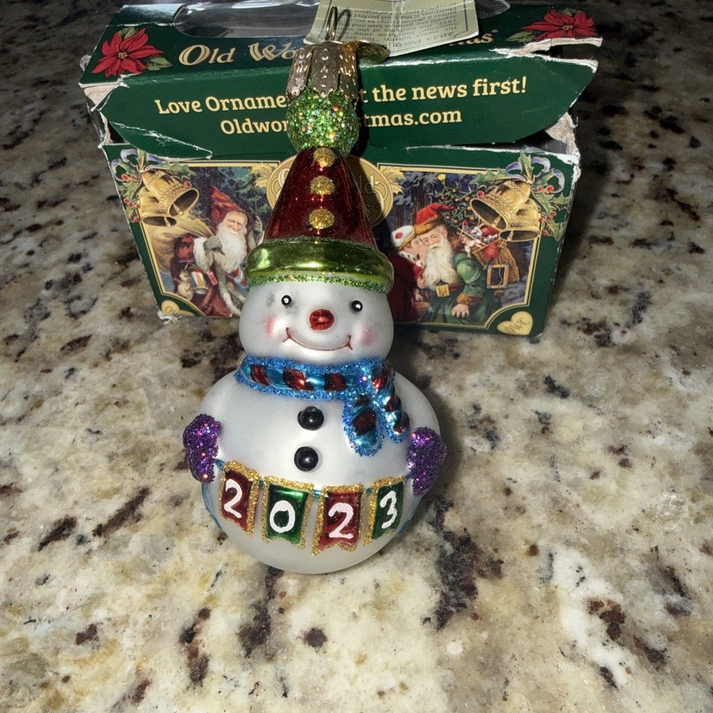 Old World Christmas Snowman 2023  Blown Glass Ornament NEW With Tag‎ 4.5" (5599)